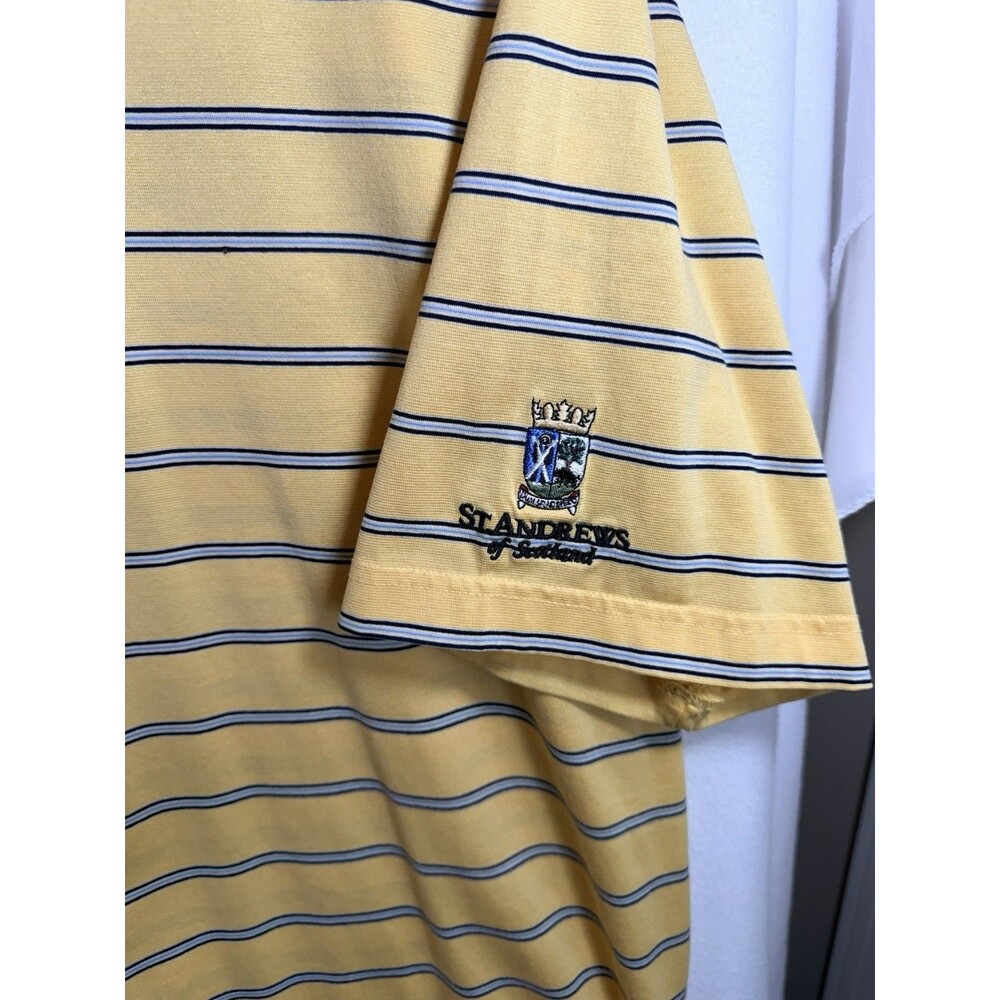 St. Andrews of Scotland Mens Short Sleeve Golf Polo Shirt Size M Yellow Striped - Picture 3 of 9